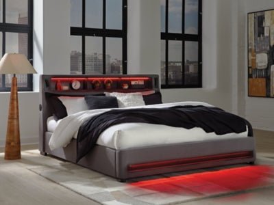 Verishaw California King Upholstered Bed - Gray Upholstered Bed modern furniture Contempo Furniture