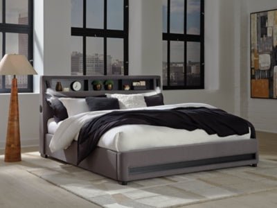 Verishaw California King Upholstered Bed - Gray Upholstered Bed modern furniture Contempo Furniture
