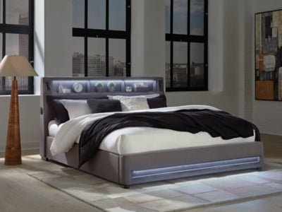 Verishaw King Upholstered Bed - Gray Upholstered Bed modern furniture Contempo Furniture
