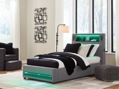 Verishaw Twin Upholstered Bed - Gray Upholstered Bed modern furniture Contempo Furniture