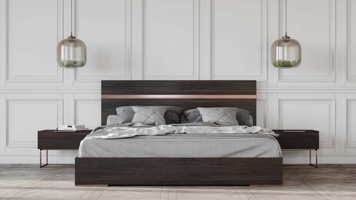 Benzon Italian Modern Dark Rovere Bed - View 3