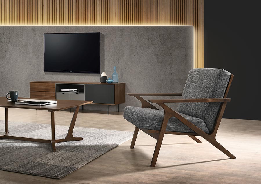 Candea  Mid-Century Walnut and Grey Accent Chair