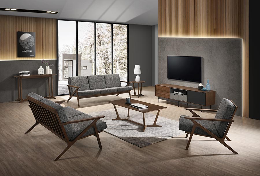Candea - Mid-Century Walnut and Grey Accent Chair - View 3