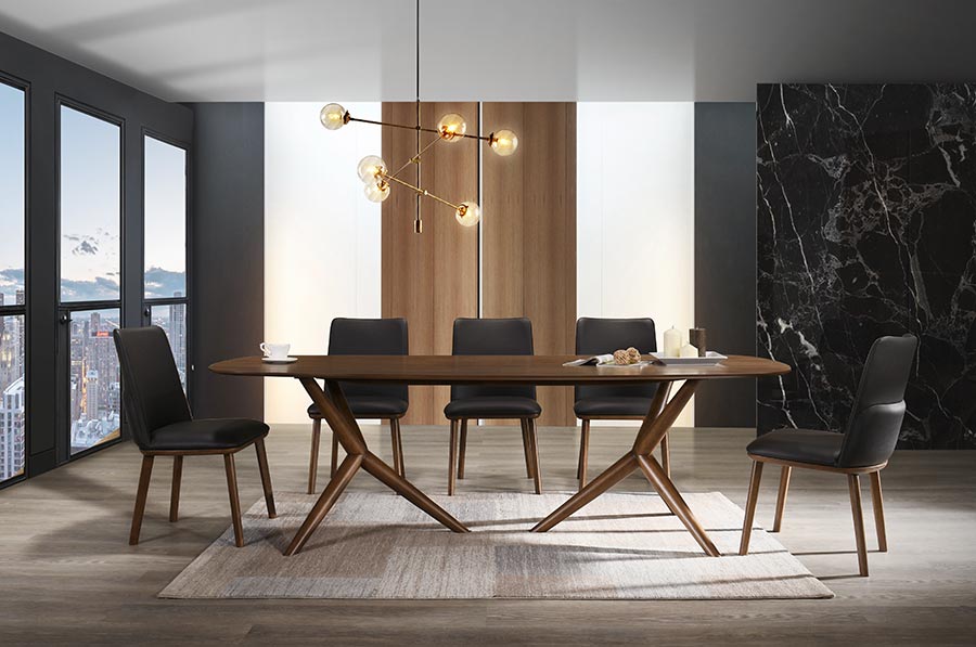 Utah - Modern Walnut and Brown Eco-Leather Dining Chair- Set of 2