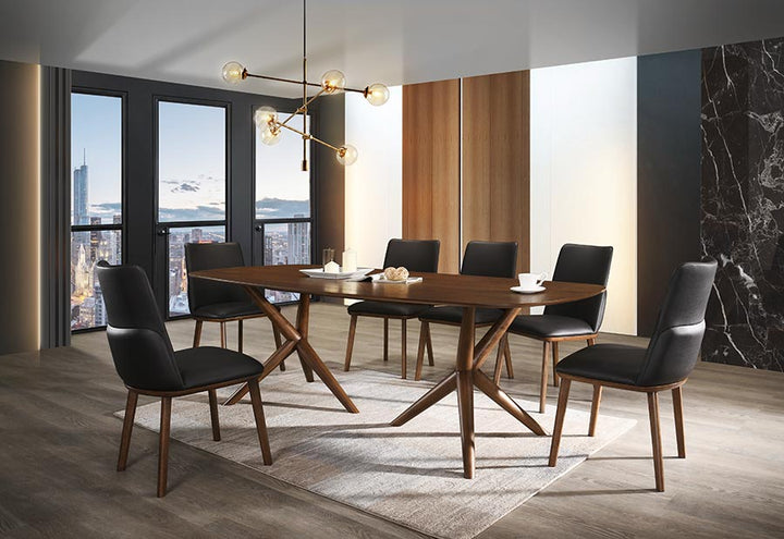 Utah - Modern Walnut and Brown Eco-Leather Dining Chair- Set of 2