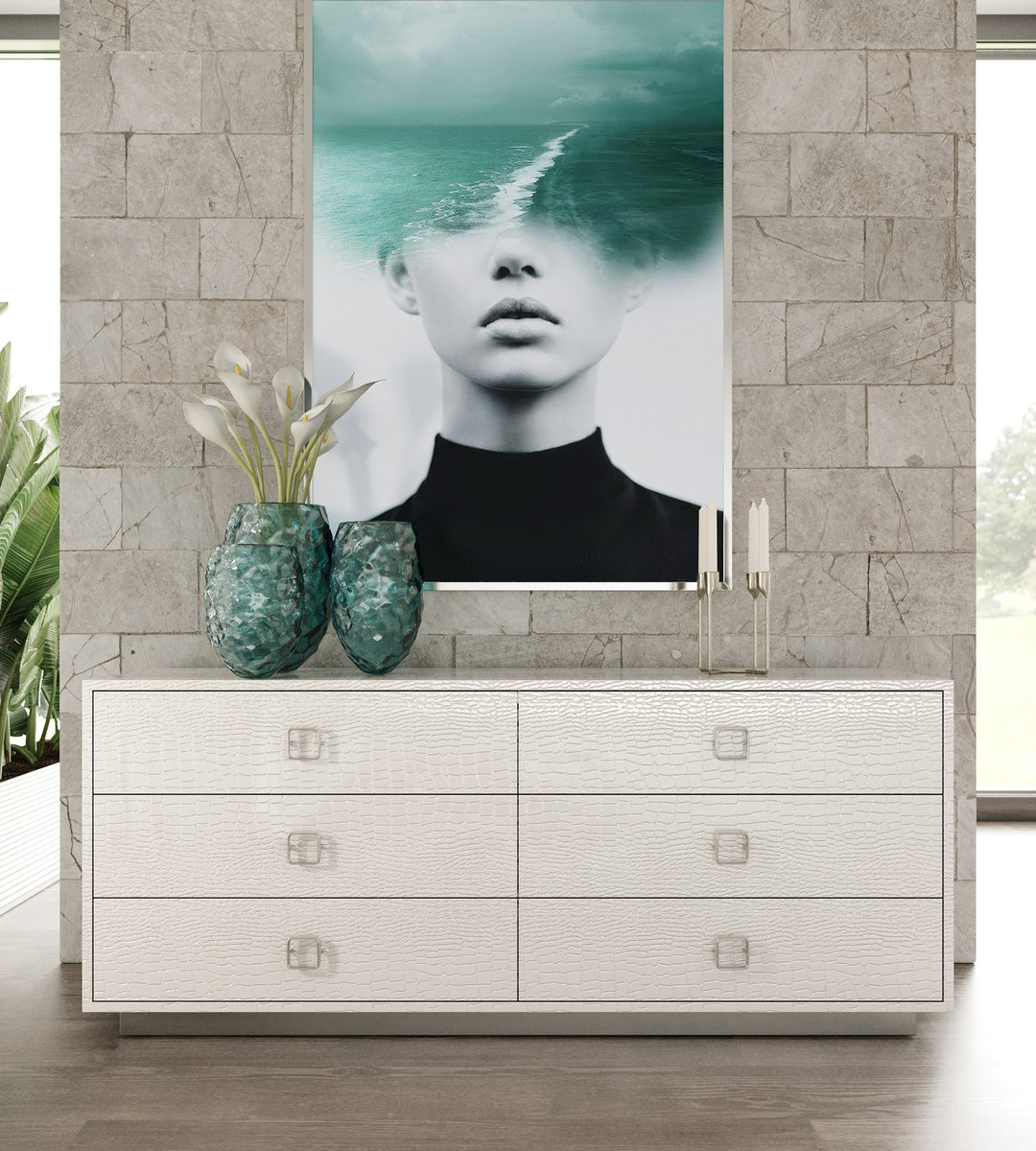 Victoria - Modern White Crocodile Dresser