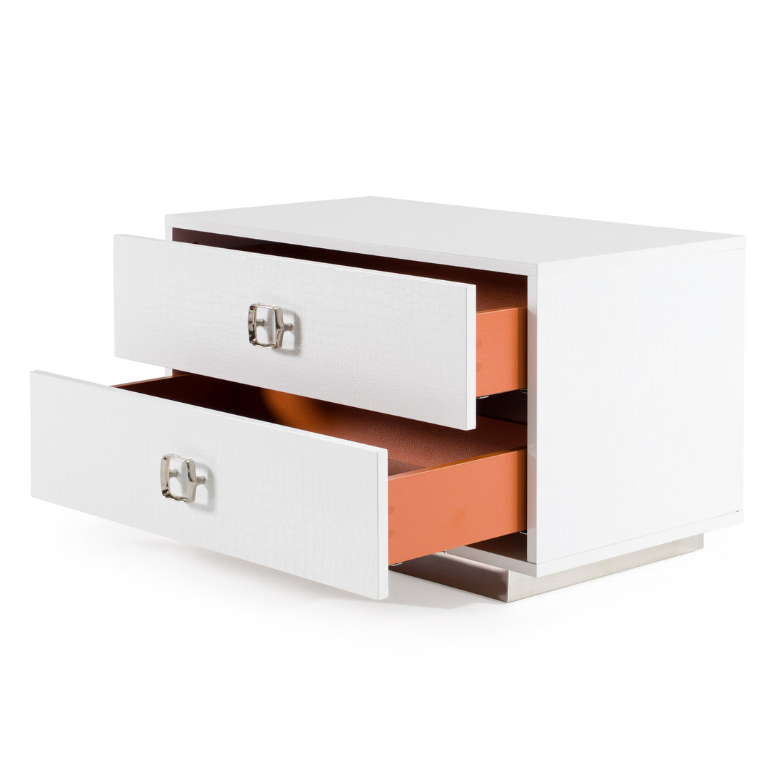 Victoria Modern White Crocodile Nightstand