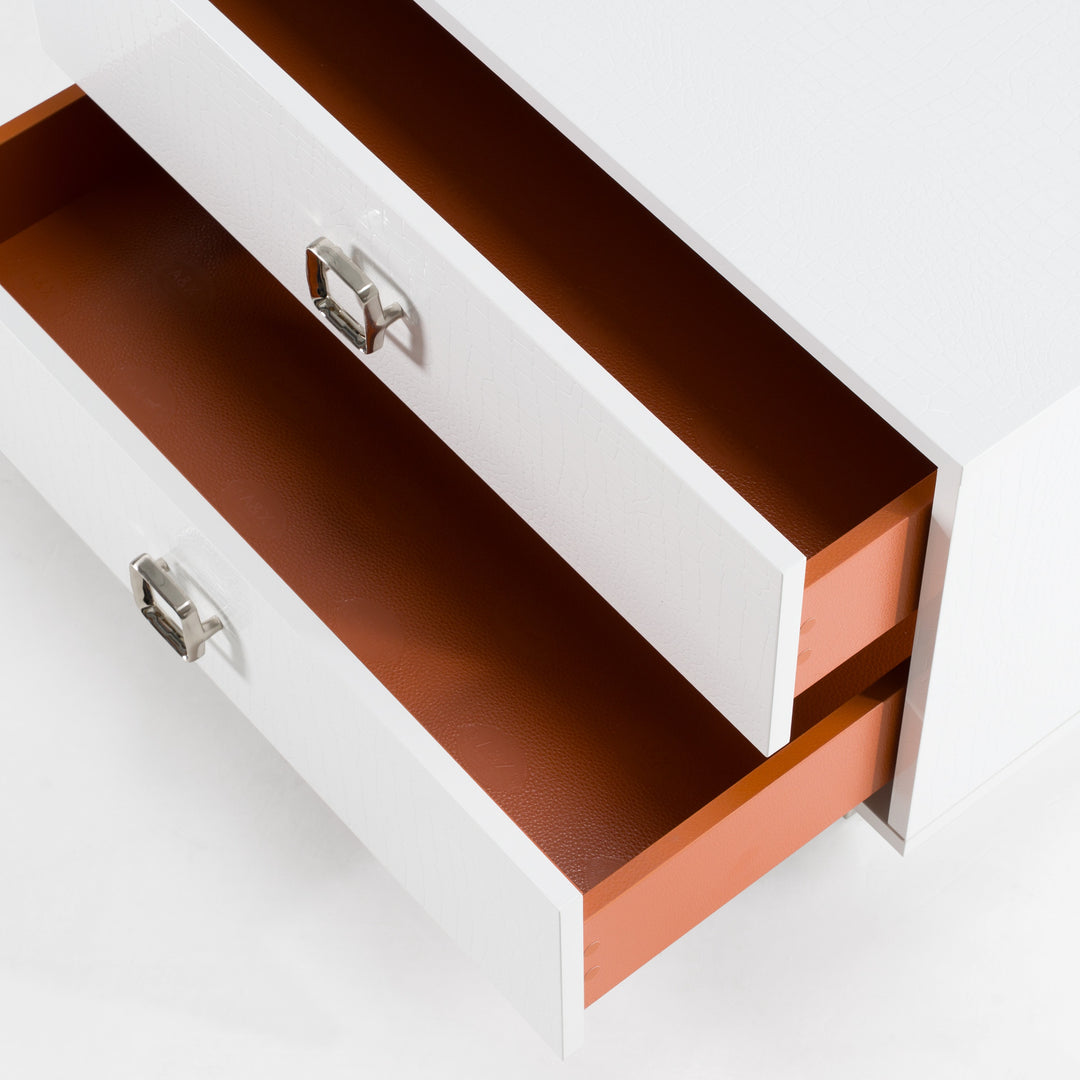 Victoria Modern White Crocodile Nightstand