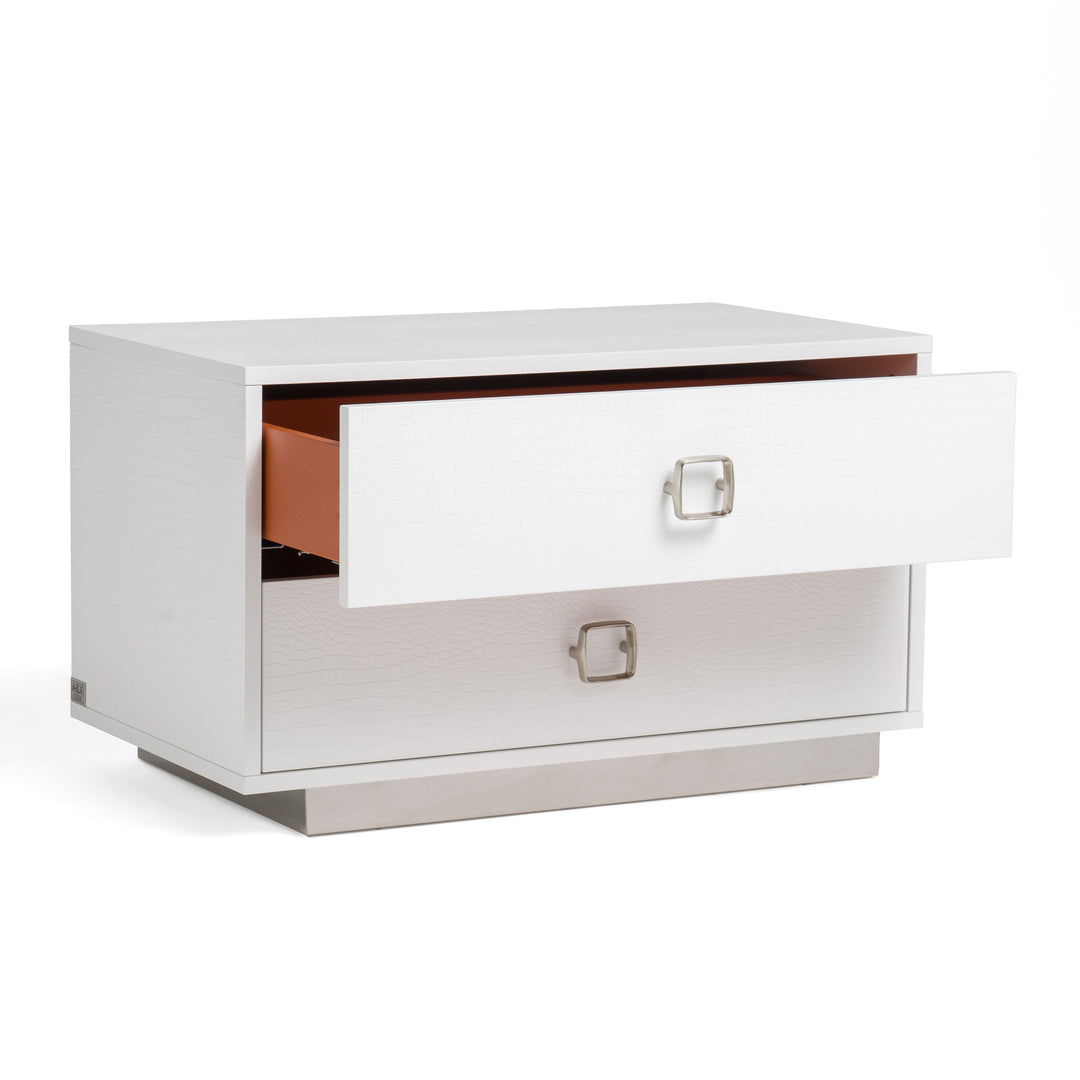 Victoria Modern White Crocodile Nightstand