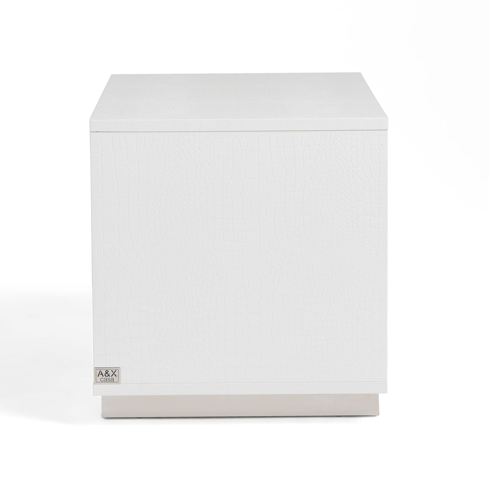 Victoria Modern White Crocodile Nightstand - View 5