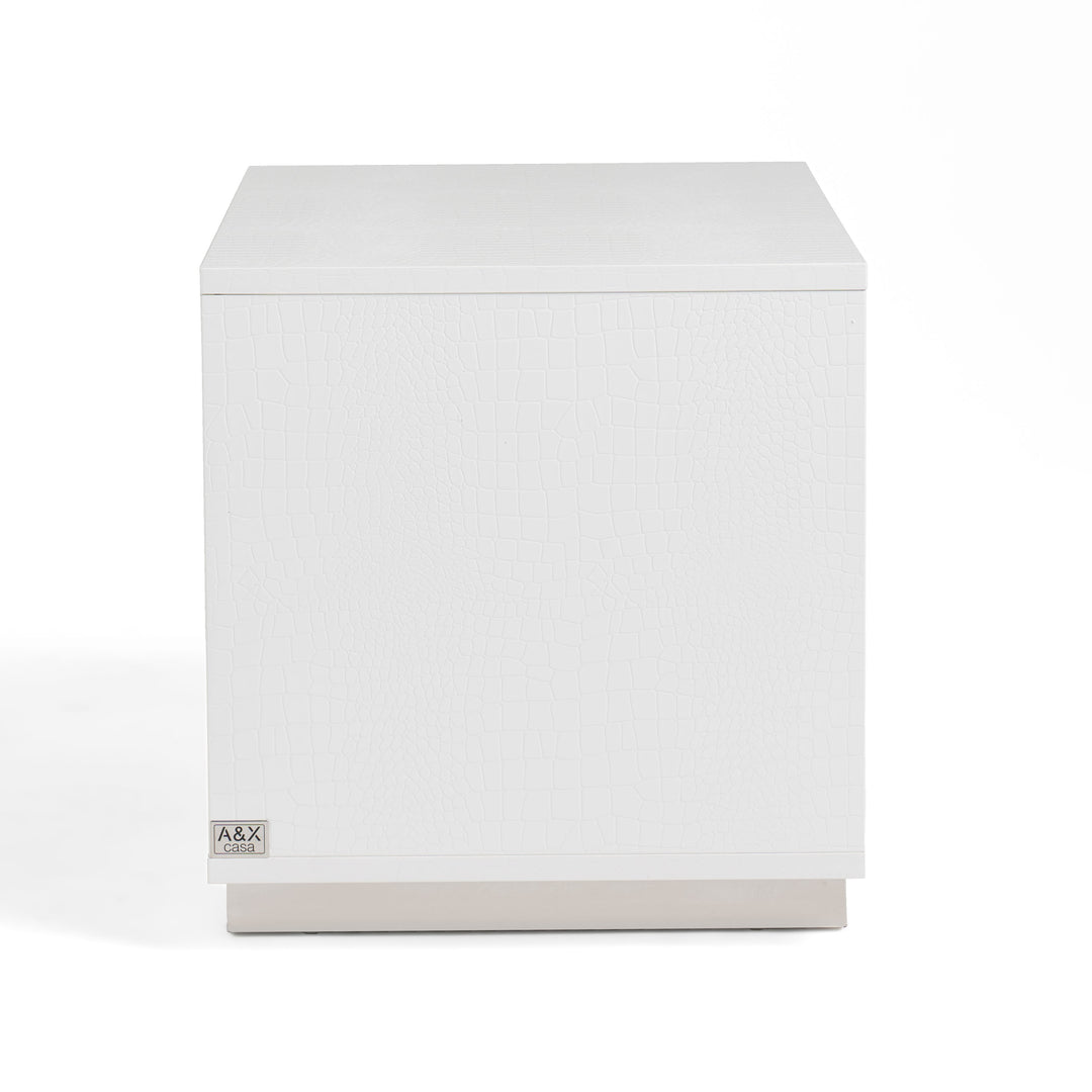 Victoria Modern White Crocodile Nightstand