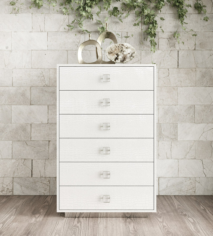Victoria Modern White Crocodile Lacquer 6-Drawer Chest - View 2