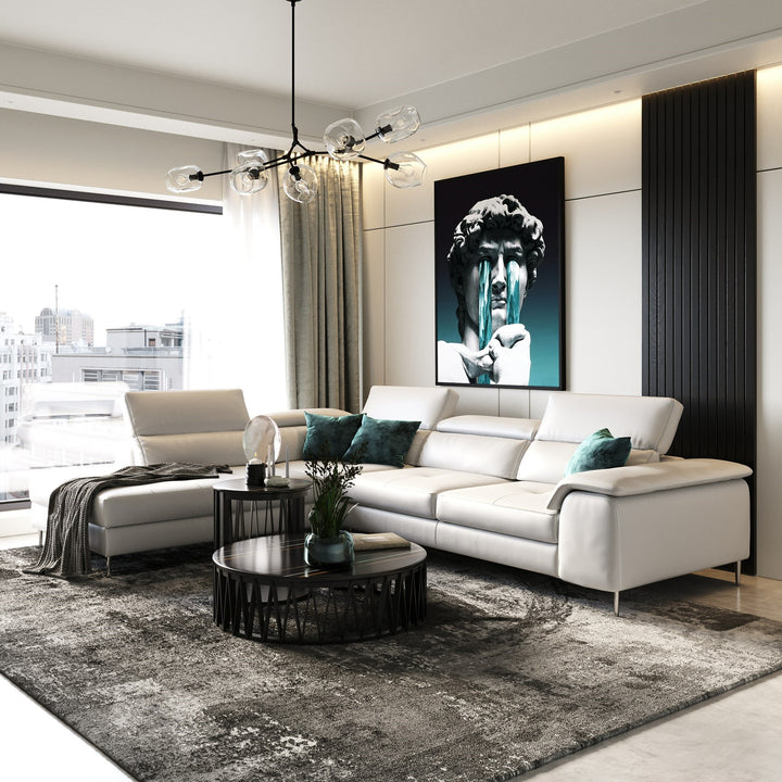 Viola - Italian Contemporary Grey Leather Left Facing Sectional Sofa