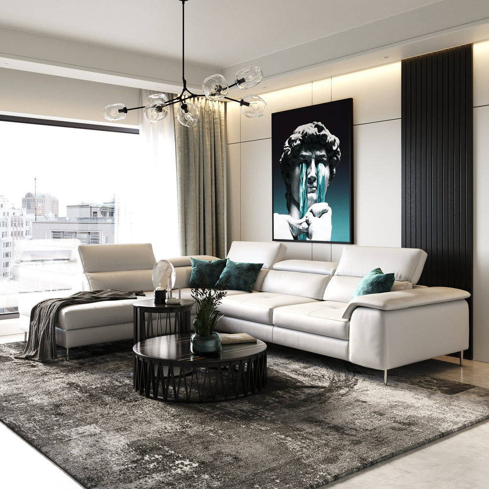 Viola - Italian Contemporary Grey Leather Left Facing Sectional Sofa - View 6