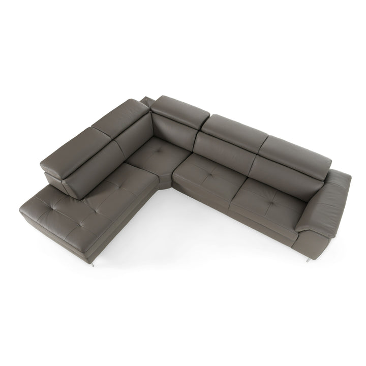 Viola - Italian Contemporary Grey Leather Left Facing Sectional Sofa