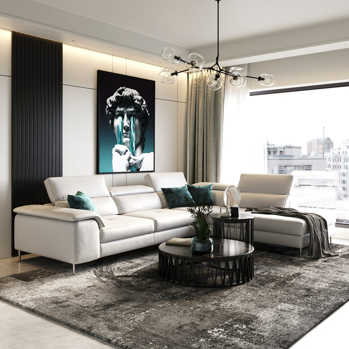Viola - Italian Contemporary Grey Leather Right Facing Sectional Sofa