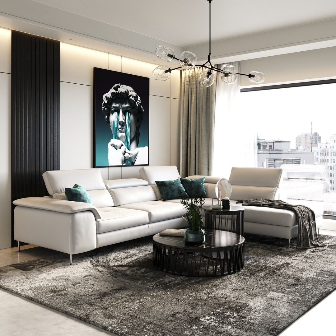 Viola - Italian Contemporary Grey Leather Right Facing Sectional Sofa
