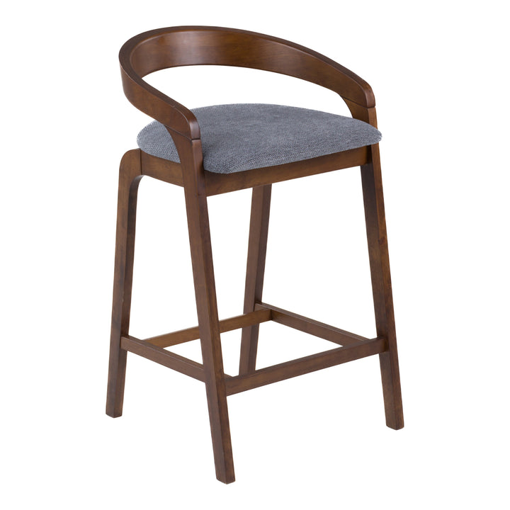 Vougler - Modern Grey Fabric + Walnut Counter Chair (Set of 2)