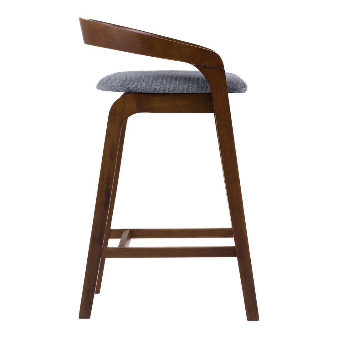 Vougler - Modern Grey Fabric + Walnut Counter Chair (Set of 2)