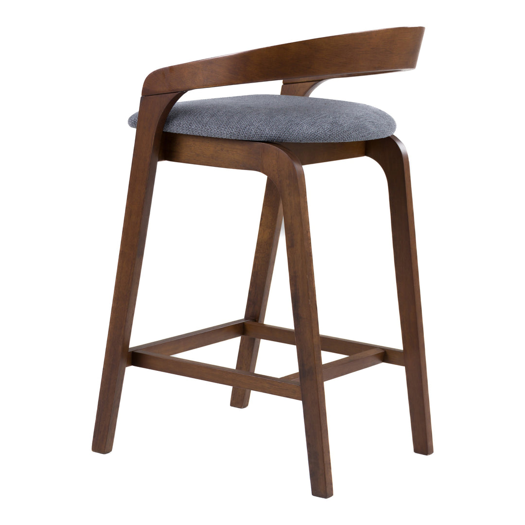 Vougler - Modern Grey Fabric + Walnut Counter Chair (Set of 2)