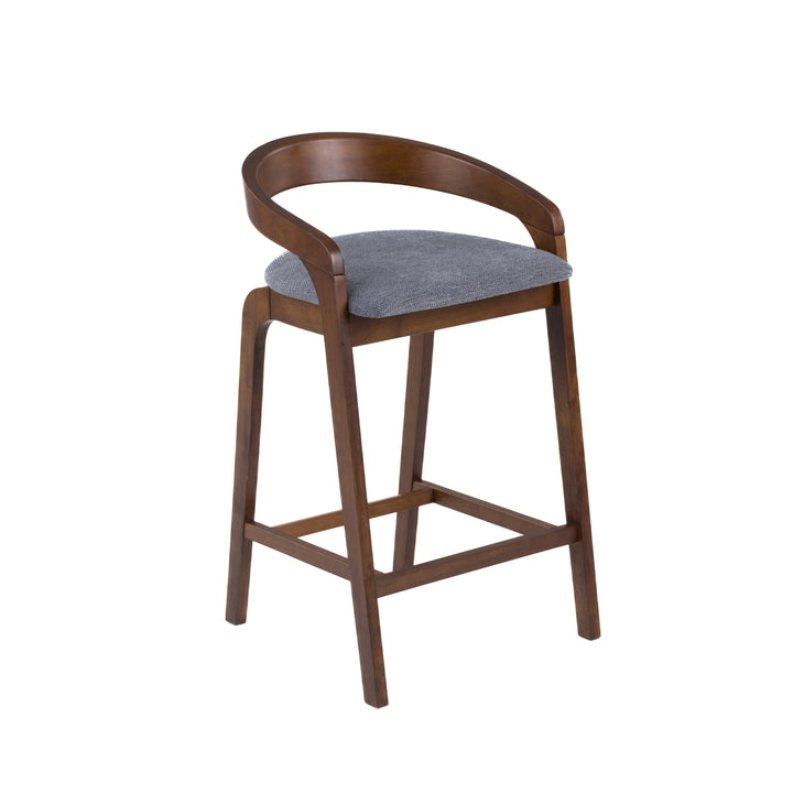 Vougler - Modern Grey Fabric  Walnut Counter Chair 