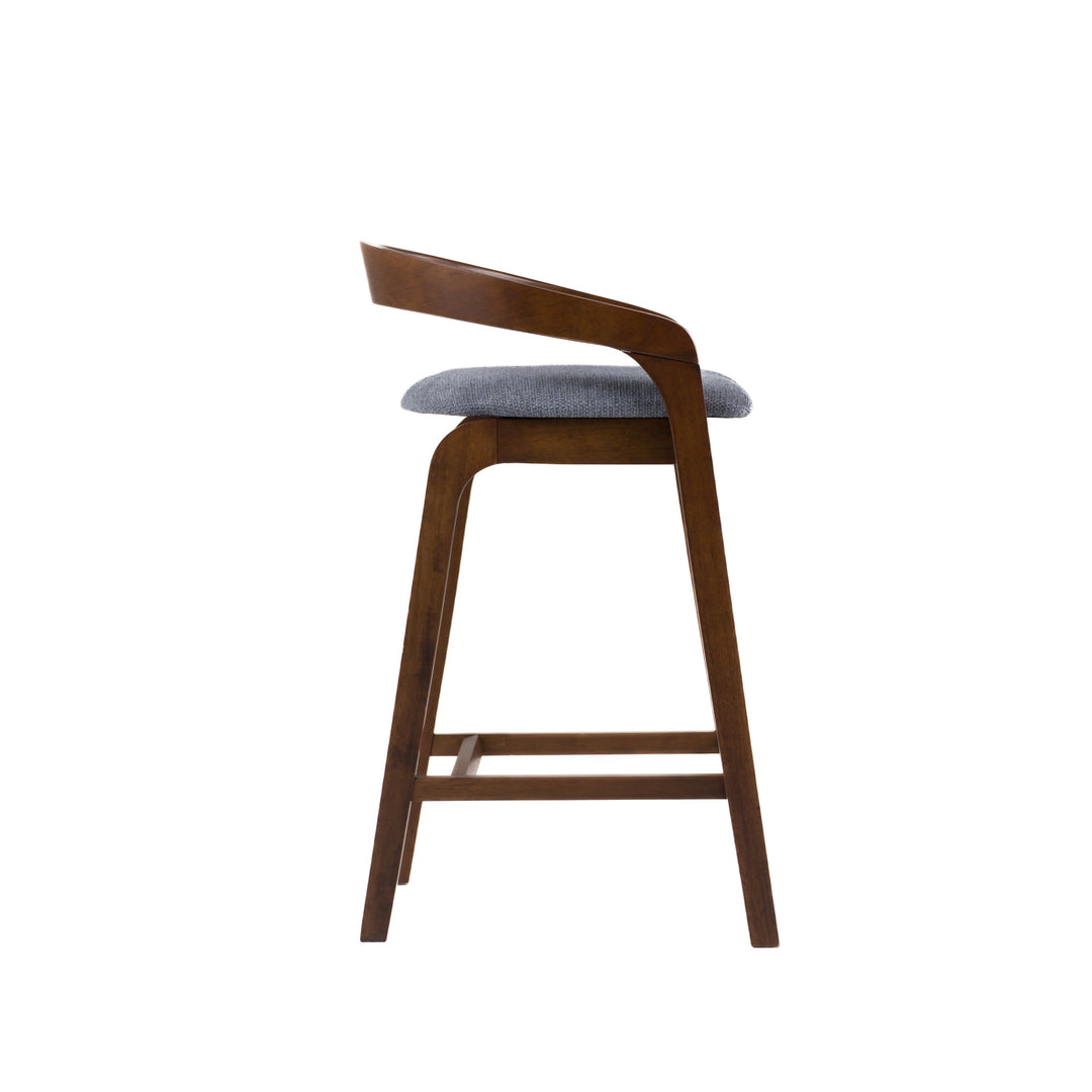 Vougler - Modern Grey Fabric  Walnut Counter Chair 