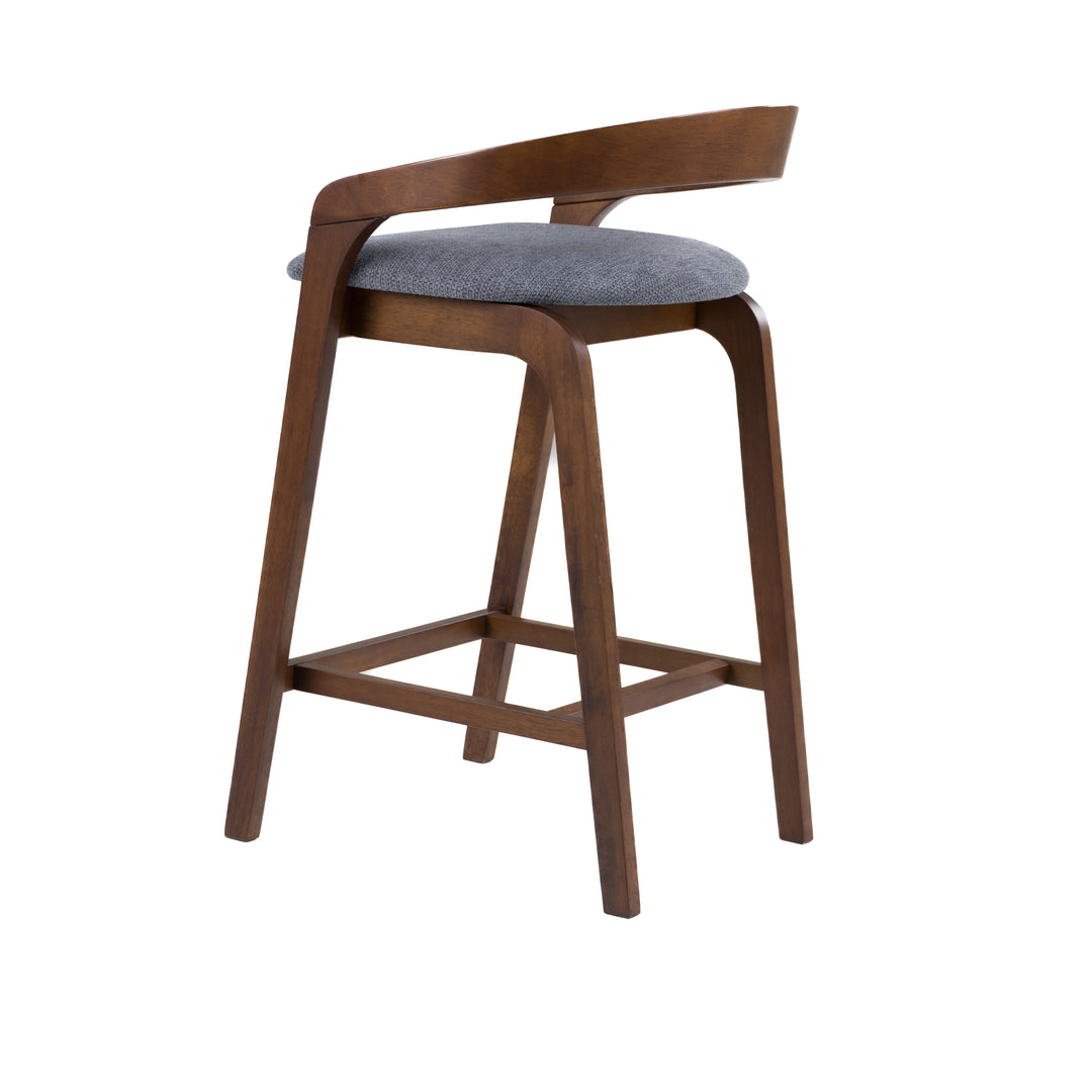 Vougler - Modern Grey Fabric + Walnut Counter Chair (Set of 2)
