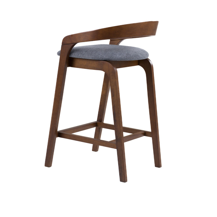 Vougler - Modern Grey Fabric  Walnut Counter Chair 