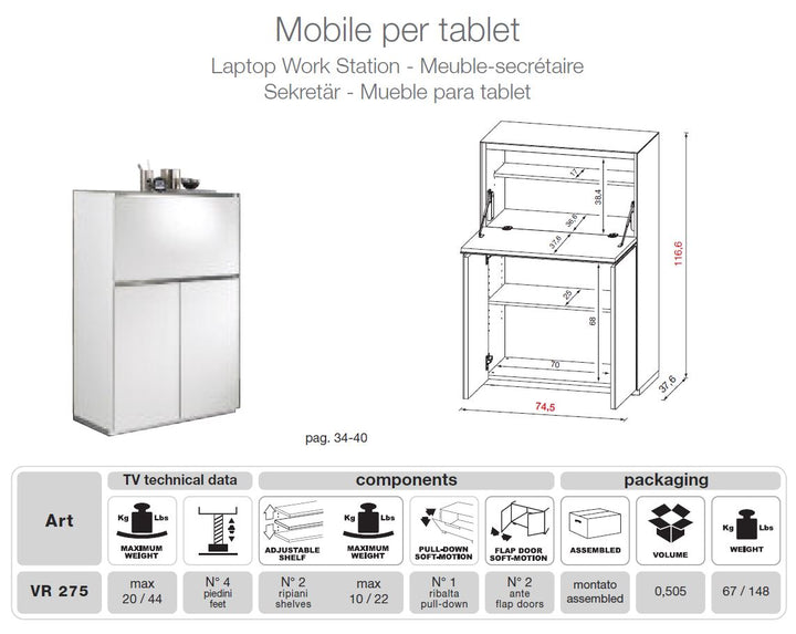 VR275 Verona White TV Entertainment System Made In Italy