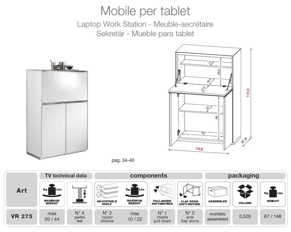VR275 Verona White TV Entertainment System Made In Italy