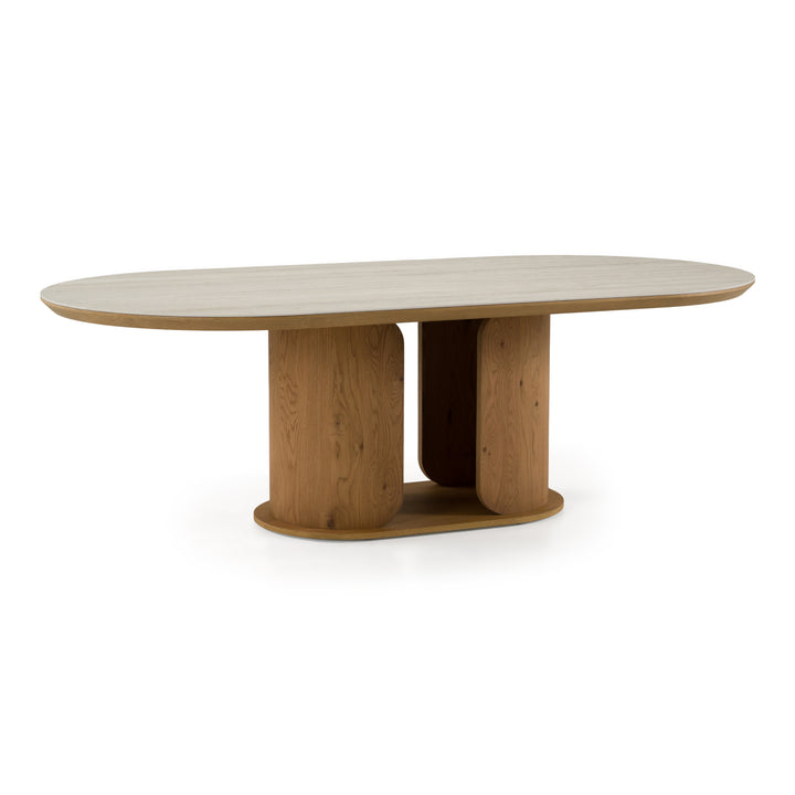 Walbrook - Modern Faux Travertine Ceramic + White Oak Oval Dining Table