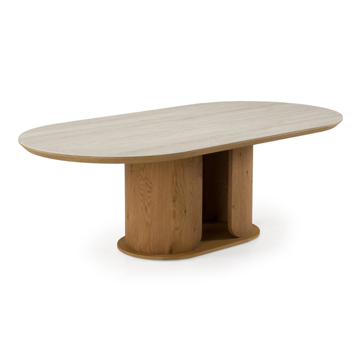 Walbrook - Modern Faux Travertine Ceramic + White Oak Oval Dining Table