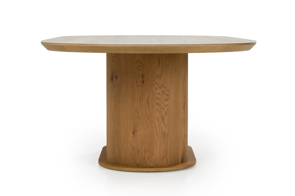 Walbrook - Modern Faux Travertine Ceramic + White Oak Oval Dining Table