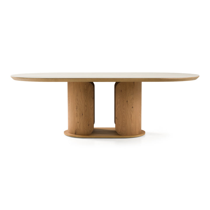 Walbrook - Modern Faux Travertine Ceramic + White Oak Oval Dining Table