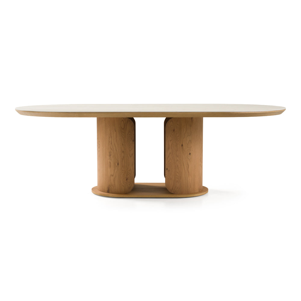 Walbrook - Modern Faux Travertine Ceramic + White Oak Oval Dining Table