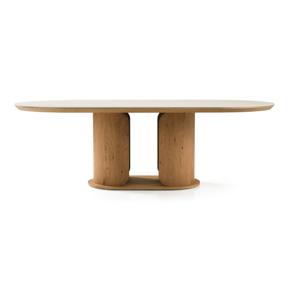 Walbrook - Modern Faux Travertine Ceramic + White Oak Oval Dining Table