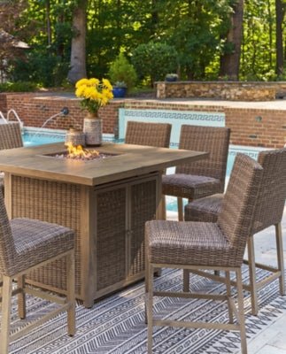 Walton Bridge Outdoor Bar Table with Fire Pit - Light Brown Bar Table modern furniture Contempo Furniture