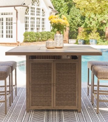 Walton Bridge Outdoor Bar Table with Fire Pit - Light Brown Bar Table modern furniture Contempo Furniture