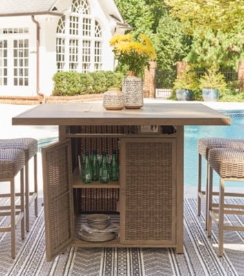 Walton Bridge Outdoor Bar Table with Fire Pit - Light Brown Bar Table modern furniture Contempo Furniture
