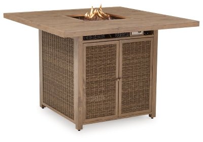 Walton Bridge Outdoor Bar Table with Fire Pit - Light Brown Bar Table modern furniture Contempo Furniture