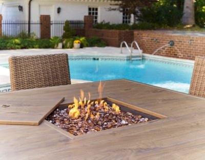 Walton Bridge Outdoor Bar Table with Fire Pit - Light Brown Bar Table modern furniture Contempo Furniture