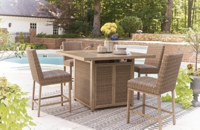 Walton Bridge Outdoor Bar Table with Fire Pit - Light Brown Bar Table modern furniture Contempo Furniture