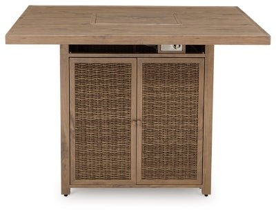 Walton Bridge Outdoor Bar Table with Fire Pit - Light Brown Bar Table modern furniture Contempo Furniture
