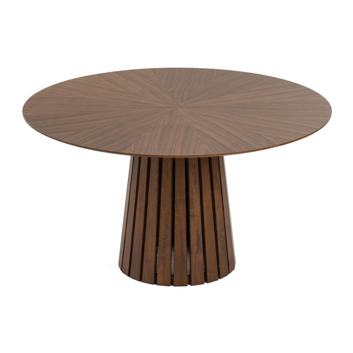 Weiss - Mid-Century Modern Walnut Round Dining Table  6 Chair Set