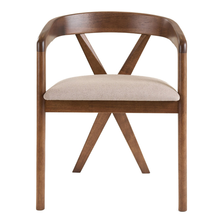 Weiss - Mid-Century Modern Light Brown Fabric + Walnut Dining Chair