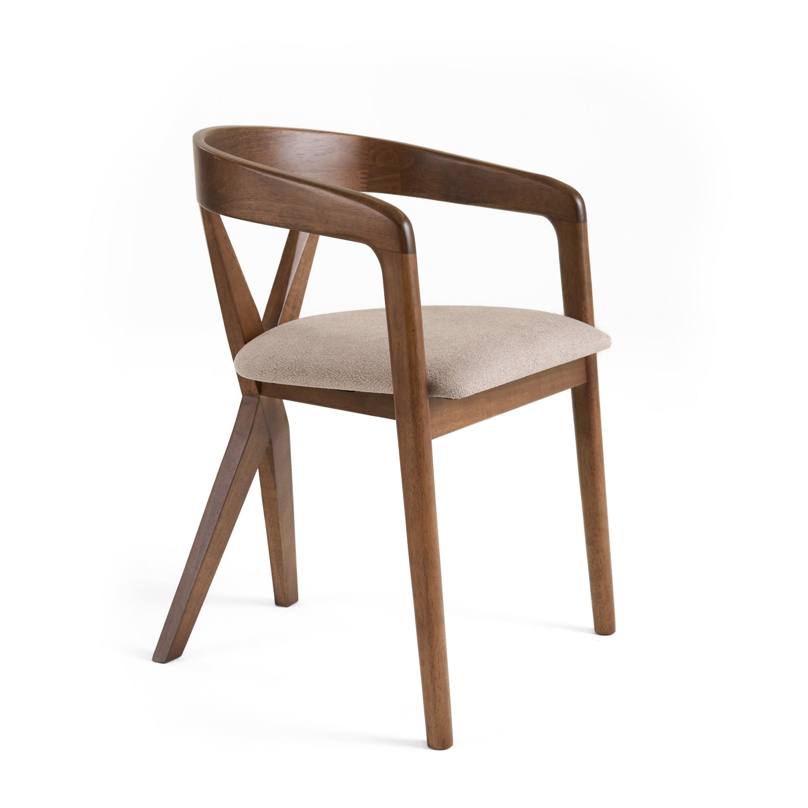 Weiss - Mid-Century Modern Light Brown Fabric  Walnut Dining Chair