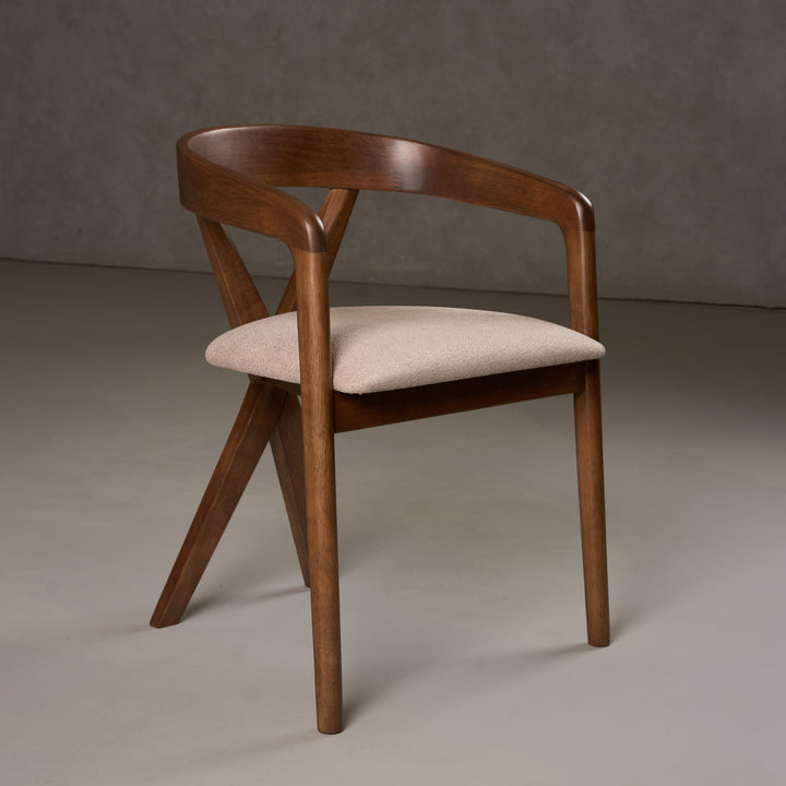Weiss - Mid-Century Modern Light Brown Fabric + Walnut Dining Chair