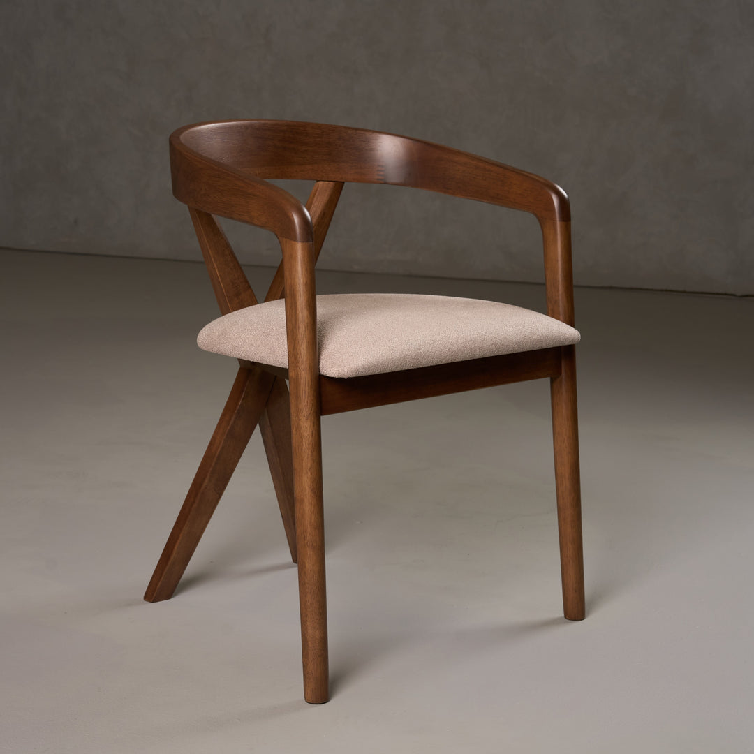 Weiss - Mid-Century Modern Light Brown Fabric + Walnut Dining Chair