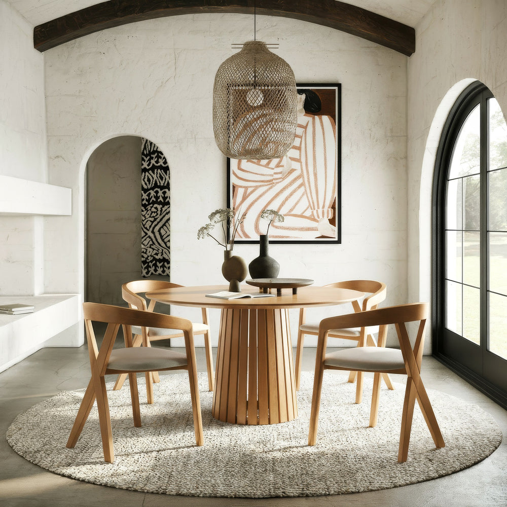 Weiss - Mid-Century Modern Natural Oak Round Dining Table - View 7