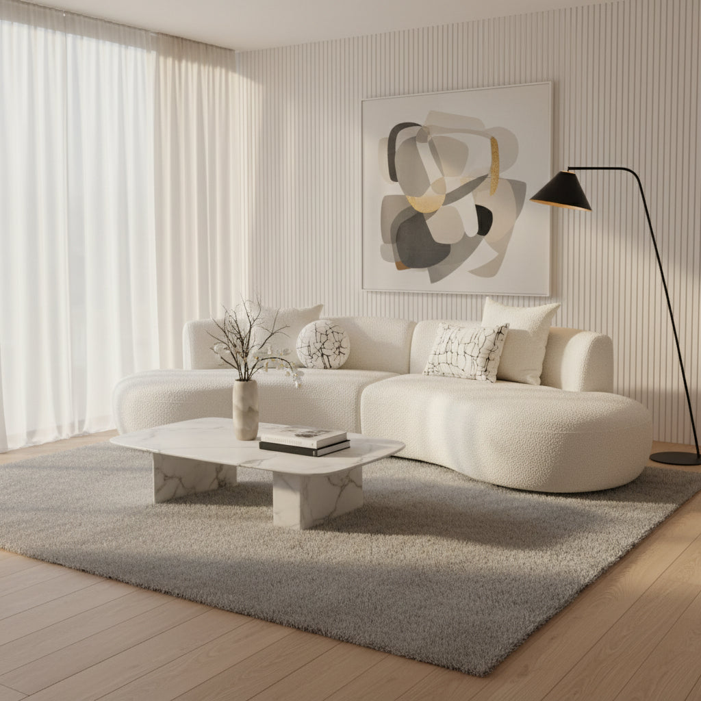 Divani Casa Weldon Modern Cream Fabric Curved Sectional